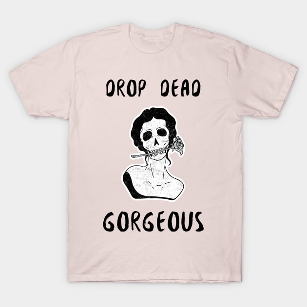 Drop Dead Gorgeous Zombie Skull Girl Rose T-Shirt by InkyArt